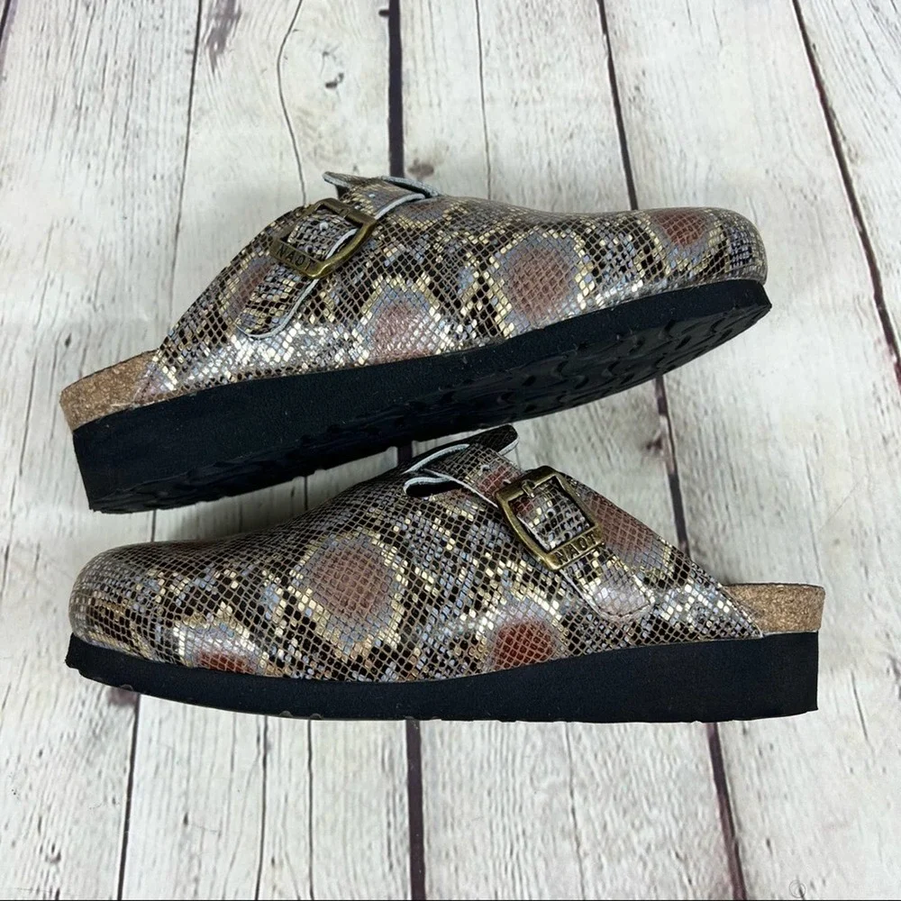 NAOT Elegant Autumn Golden Python Print Leather Slip On Clogs - Picture 8 of 15